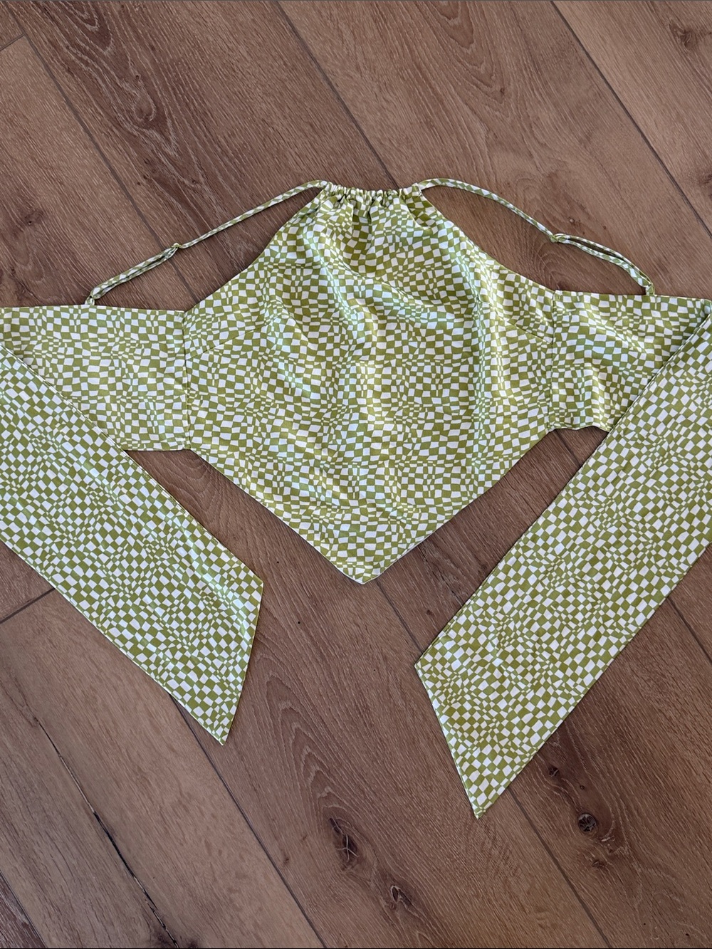 Dynamite Green Checker Halter Tie-Back Women’s Top
